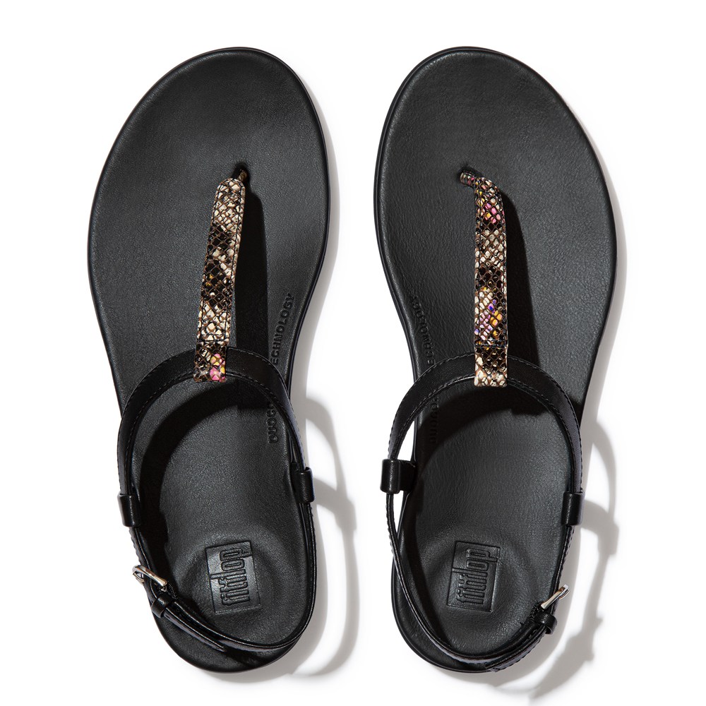 Fitflop Womens Sandals - Tia Snake Print Leather Back-strap - Black - 527-MLTKHA